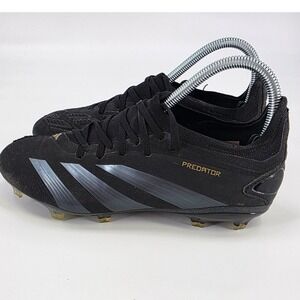 ADIDAS PREDATOR PRO SOCCER CLEATS MENS SIZE 6.5 WOMEN 7.5 BLACK SILVER GOLD FIRM